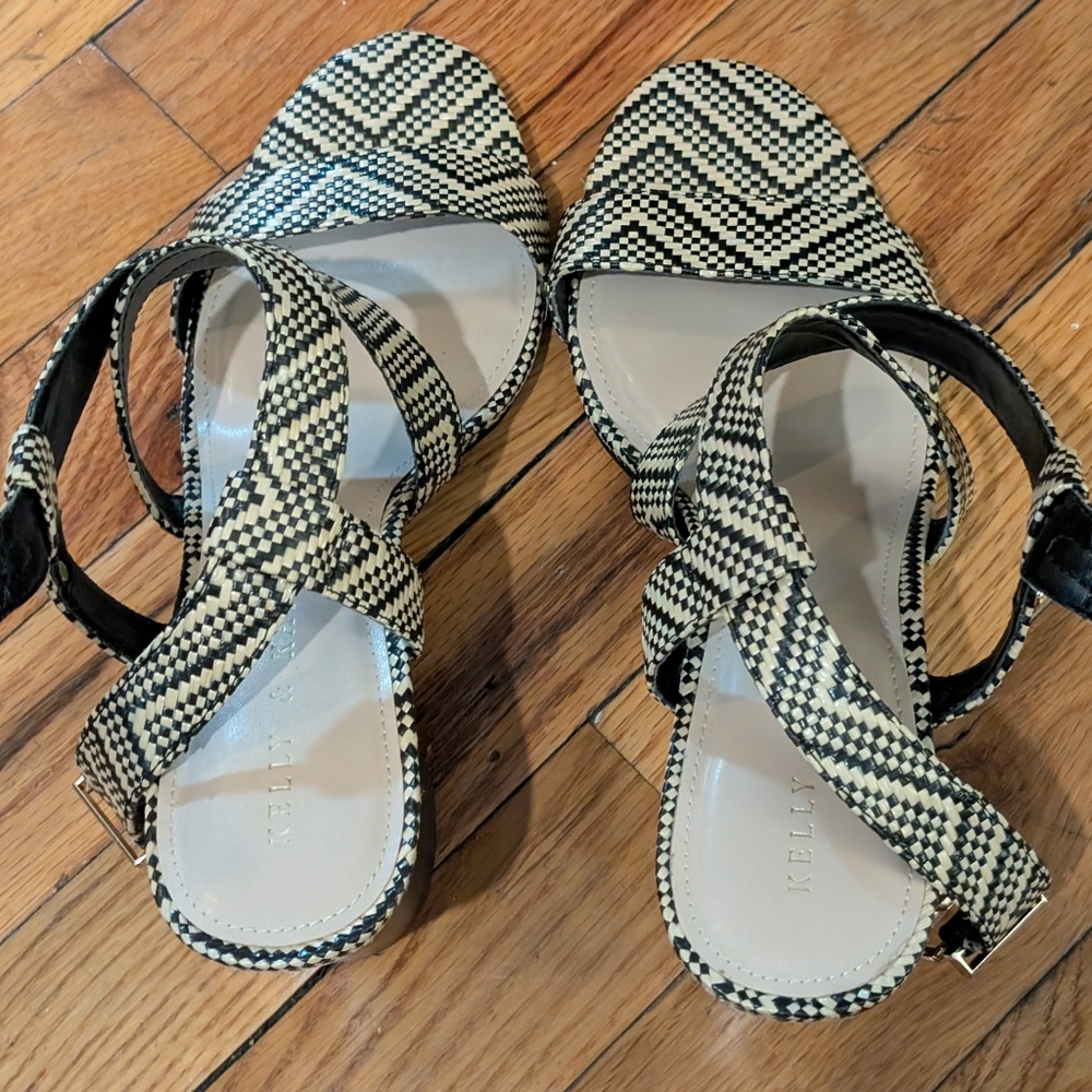 Kelly & Katie Adjustable Cross Strap Woven Fabric, Block Heel, size 8.5